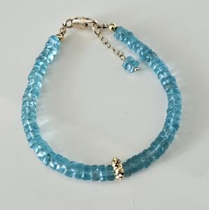 Blue Topaz Beaded Bracelet with Gold Accents